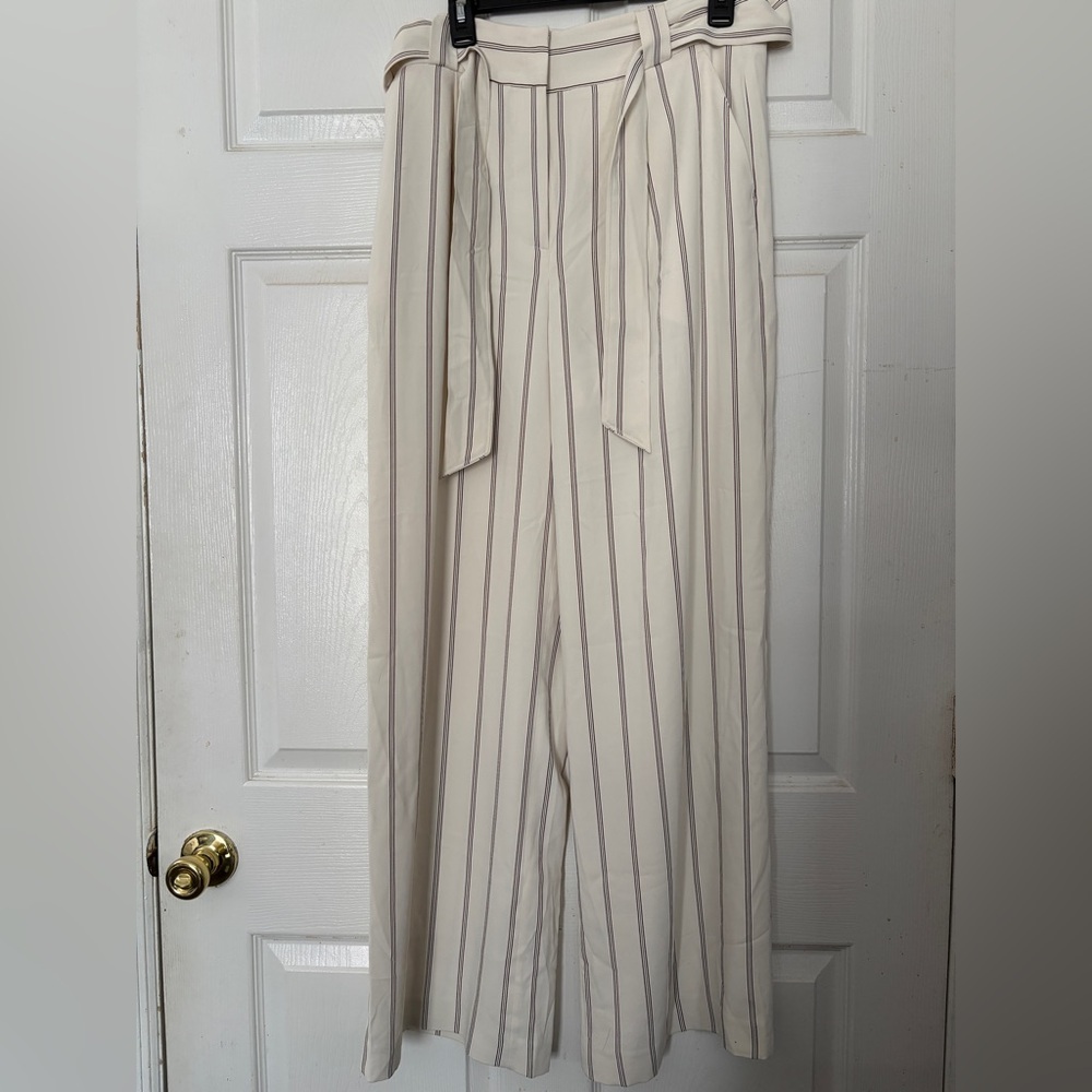 Celebrity Pink Cream and Gray Striped Jumpsuit